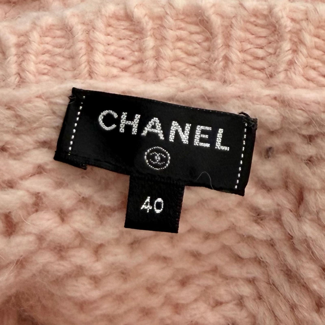 Excellent CHANEL knit Cape with rhinestones, COCO Mark wool 40 21B P71442