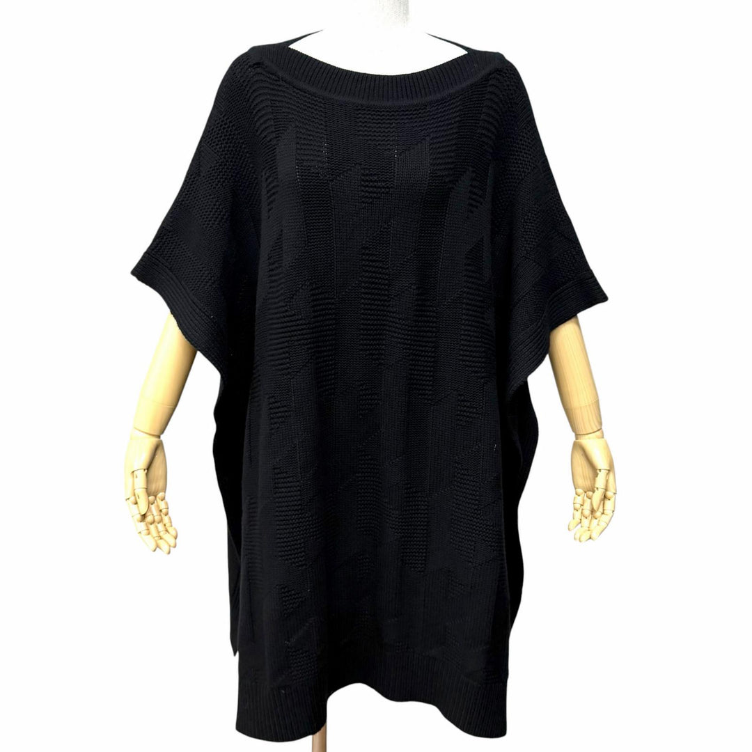 Excellent HERMES poncho H motif knit black wool Women 34 2904D3