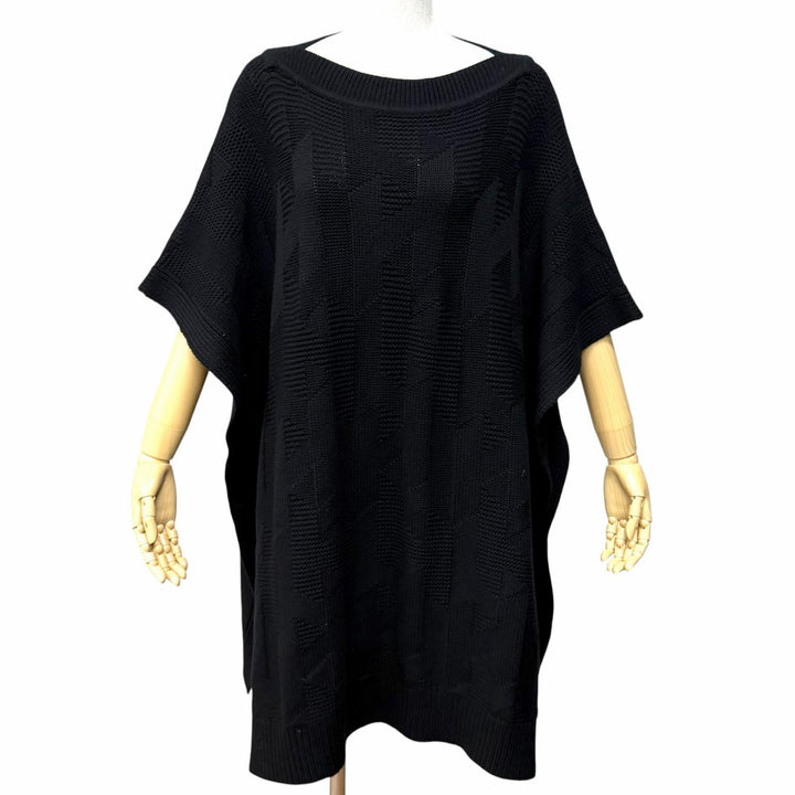 Excellent HERMES poncho H motif knit black wool Women 34 2904D3