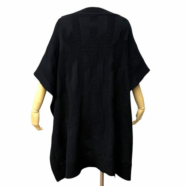 Excellent HERMES poncho H motif knit black wool Women 34 2904D3