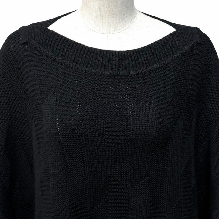 Excellent HERMES poncho H motif knit black wool Women 34 2904D3