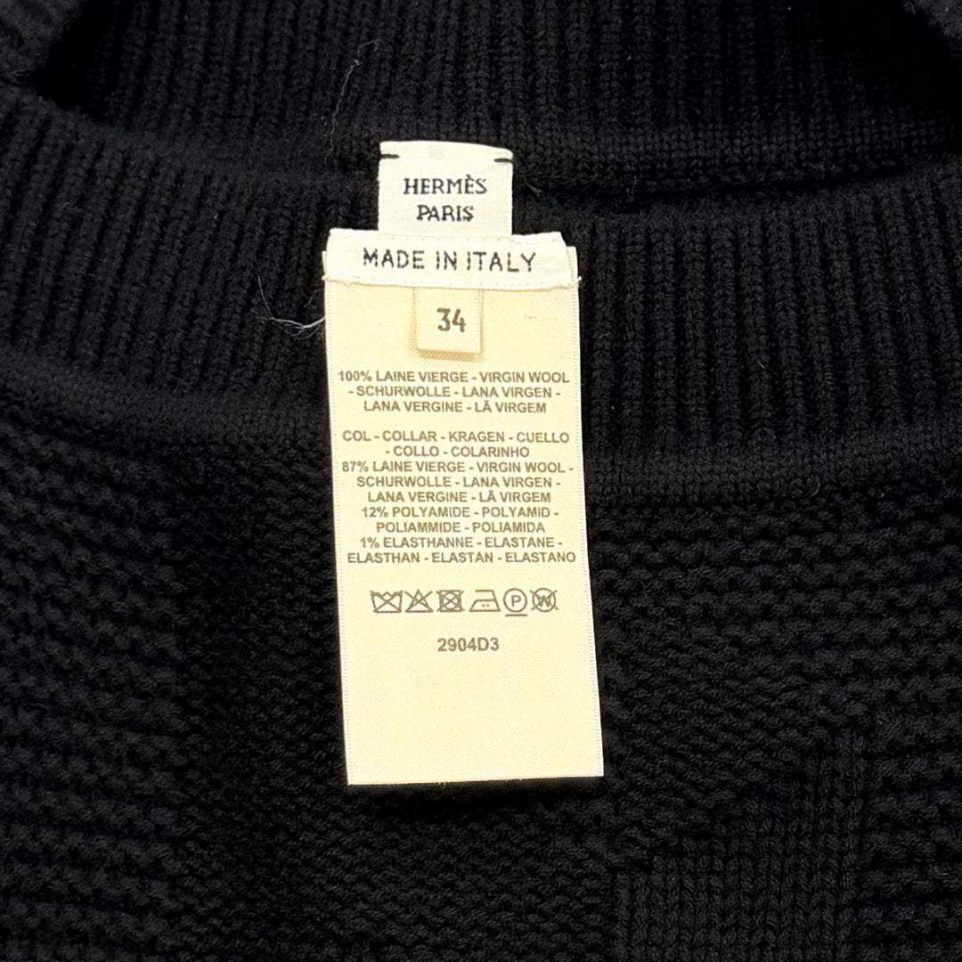 Excellent HERMES poncho H motif knit black wool Women 34 2904D3
