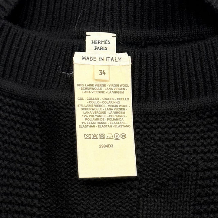 Excellent HERMES poncho H motif knit black wool Women 34 2904D3