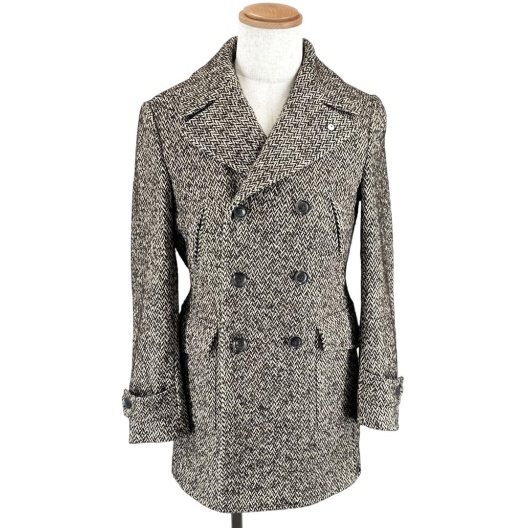 Excellent L.B.M.1911 Double chester coat Herringbone Tweed Brown 7L91187039