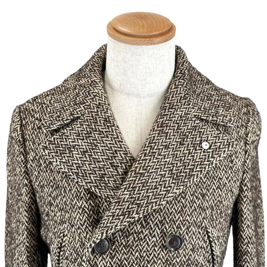 Excellent L.B.M.1911 Double chester coat Herringbone Tweed Brown 7L91187039