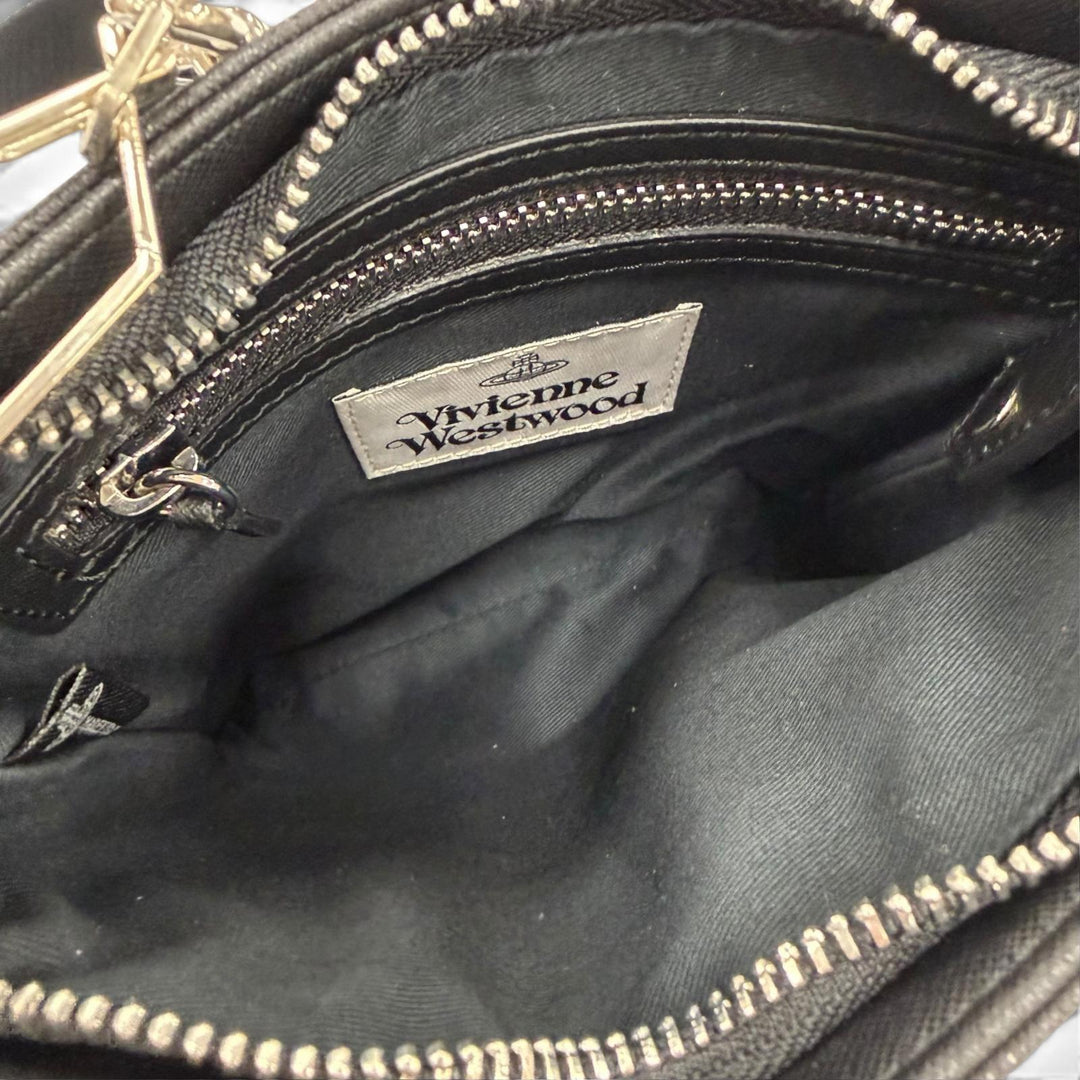 Pristine Vivienne Westwood Orb logo bio-green Saffiano leather cross sling bag