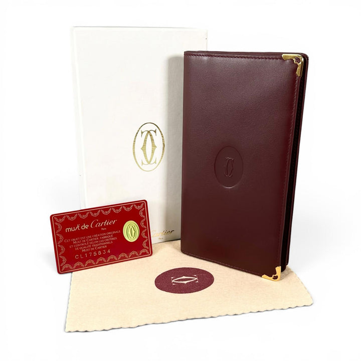 Pristine Cartier Bifold Wallet 2C motif long wallet Bordeaux leather Women