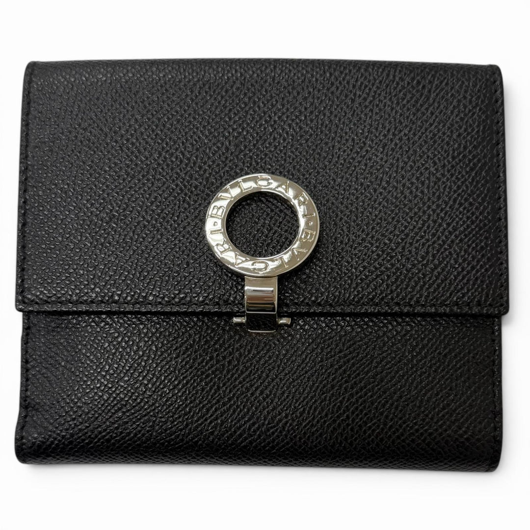 Great BVLGARI Bifold Wallet Bulgari Bulgari Logo Clip black leather mens