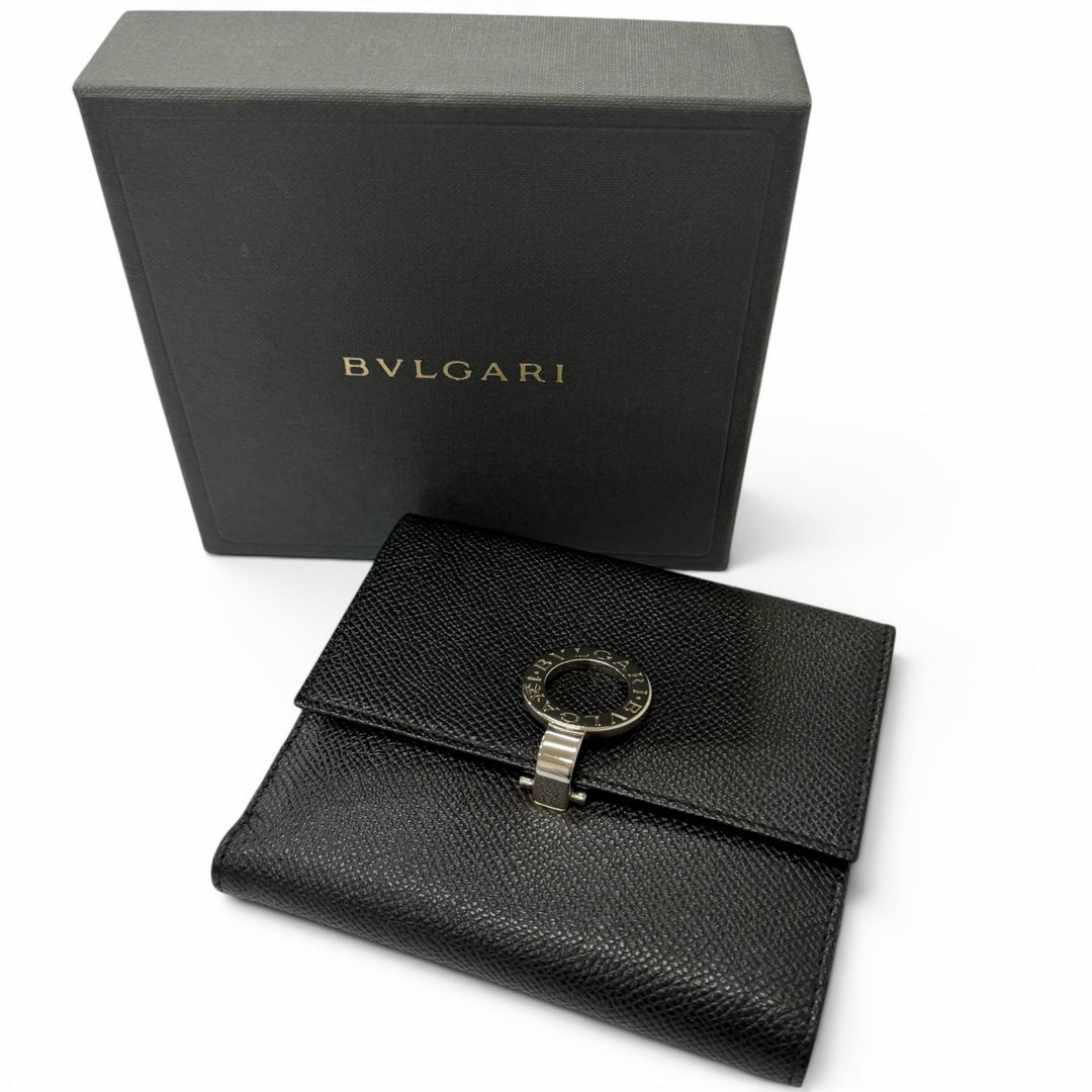 Great BVLGARI Bifold Wallet Bulgari Bulgari Logo Clip black leather mens