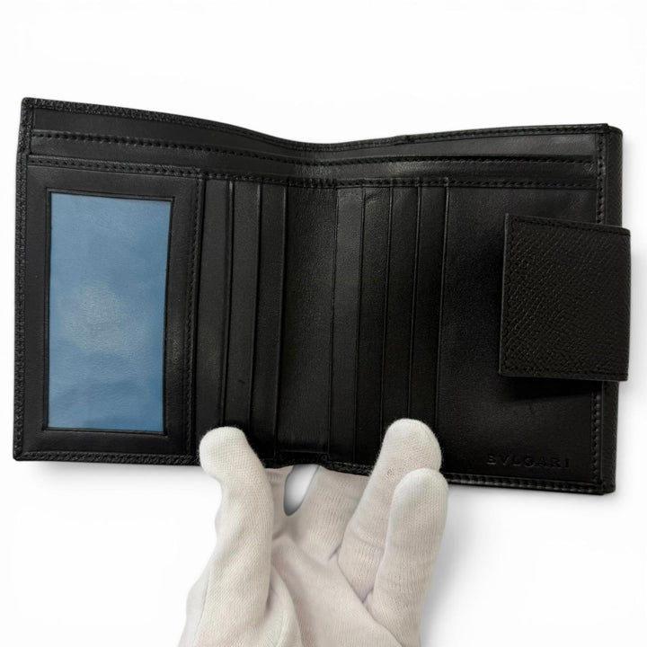 Great BVLGARI Bifold Wallet Bulgari Bulgari Logo Clip black leather mens