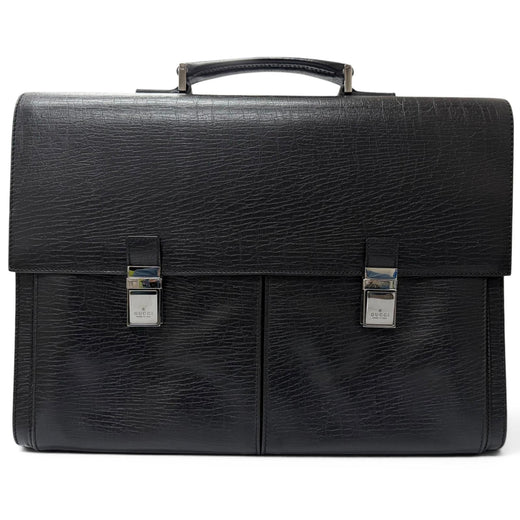 Excellent GUCCI Briefcase Business bag black leather mens 212792