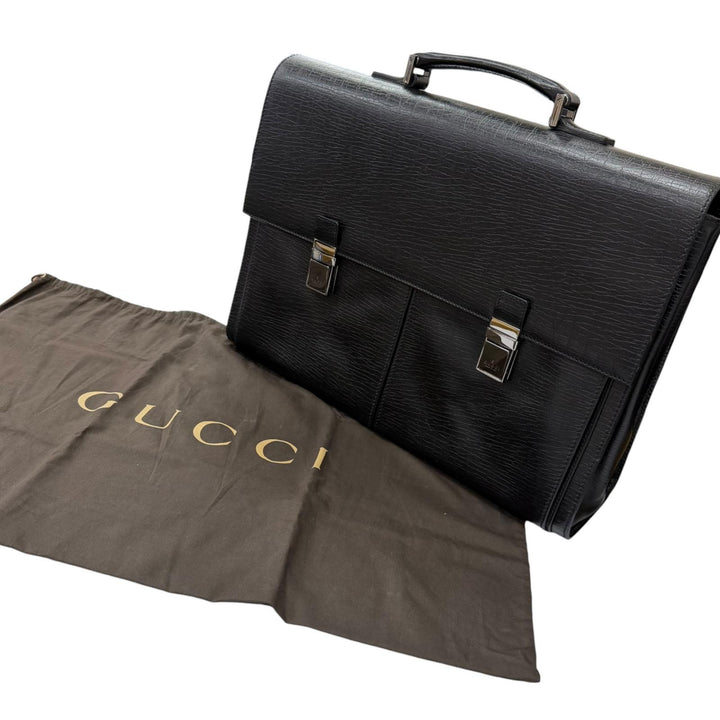 Excellent GUCCI Briefcase Business bag black leather mens 212792