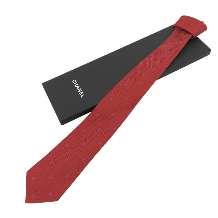 Excellent CHANEL tie COCO Mark all-over print jacquard Red silk mens