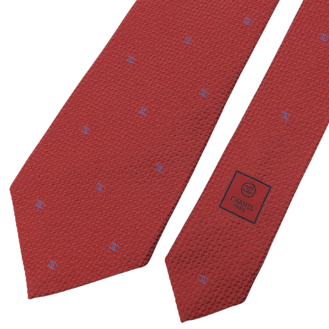 Excellent CHANEL tie COCO Mark all-over print jacquard Red silk mens
