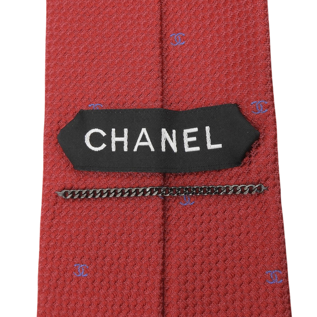 Excellent CHANEL tie COCO Mark all-over print jacquard Red silk mens