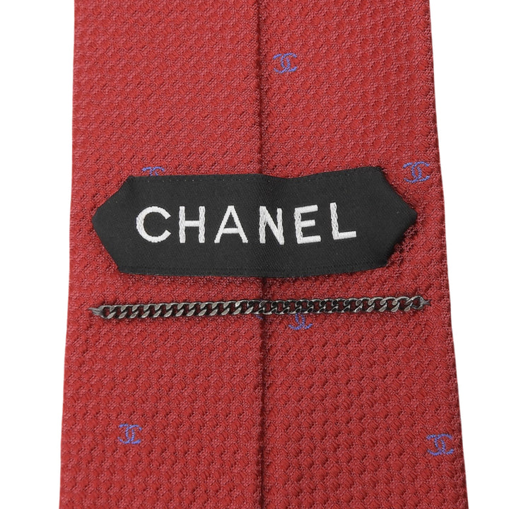 Excellent CHANEL tie COCO Mark all-over print jacquard Red silk mens