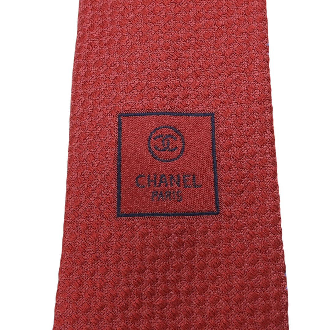 Excellent CHANEL tie COCO Mark all-over print jacquard Red silk mens