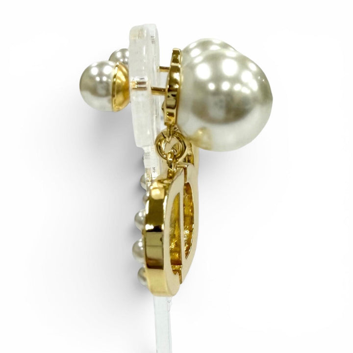 Pristine DIOR Pierce Dior Tribales Pierce CD Crystal Logo Pearl white Women