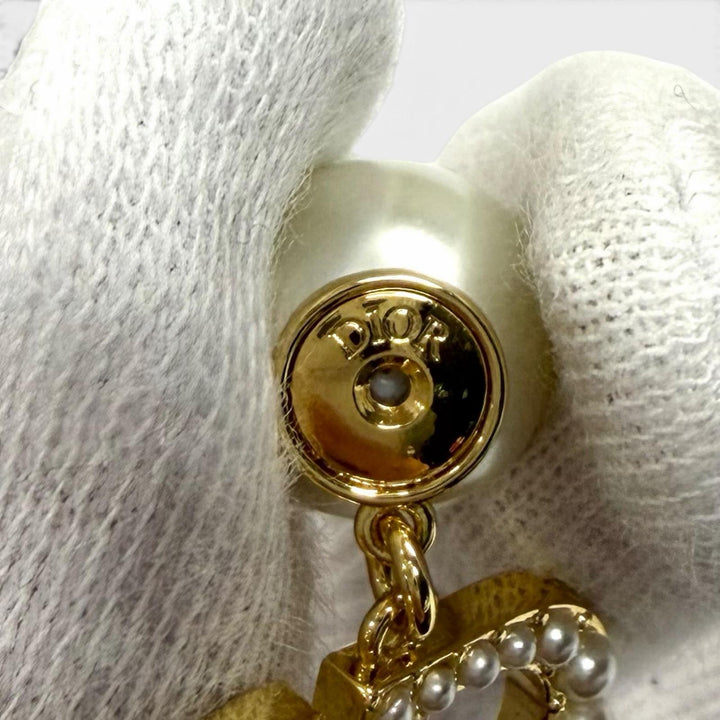Pristine DIOR Pierce Dior Tribales Pierce CD Crystal Logo Pearl white Women