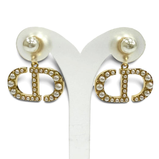 Pristine DIOR Pierce Dior Tribales Pierce CD Crystal Logo Pearl white Women