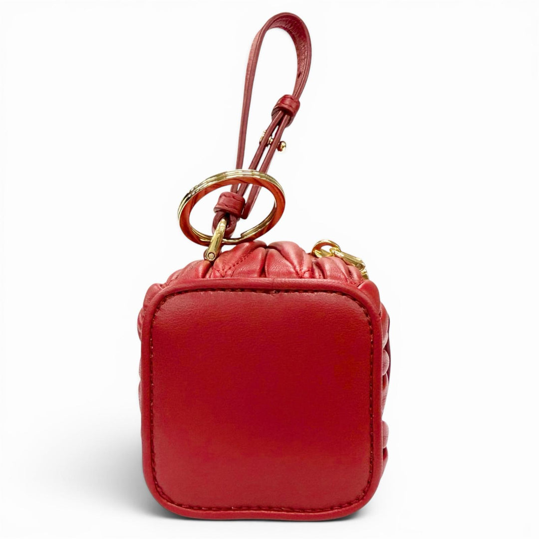 Excellent MIUMIU charm MATELASSE Charm Logo Keyring Leather Pouch Red 5TL527