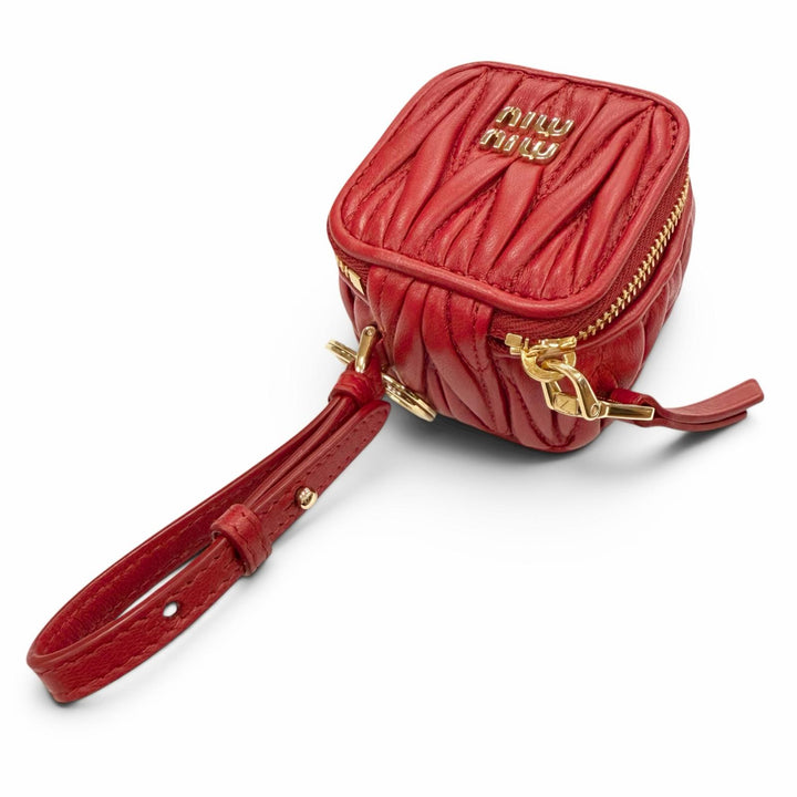Excellent MIUMIU charm MATELASSE Charm Logo Keyring Leather Pouch Red 5TL527