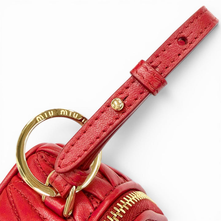 Excellent MIUMIU charm MATELASSE Charm Logo Keyring Leather Pouch Red 5TL527