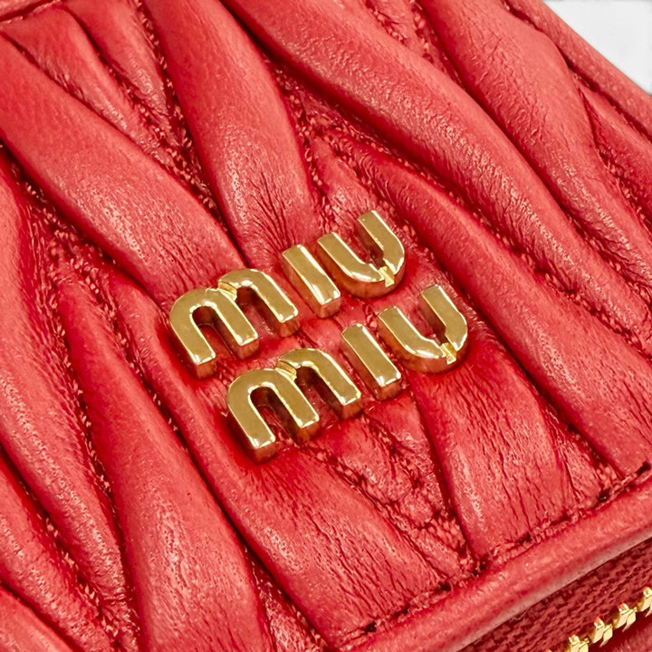 Excellent MIUMIU charm MATELASSE Charm Logo Keyring Leather Pouch Red 5TL527