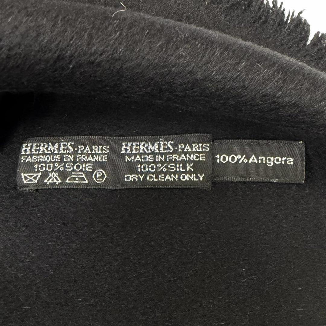 Great HERMES Scarf Metal all-over print fringe shawl black silk mens