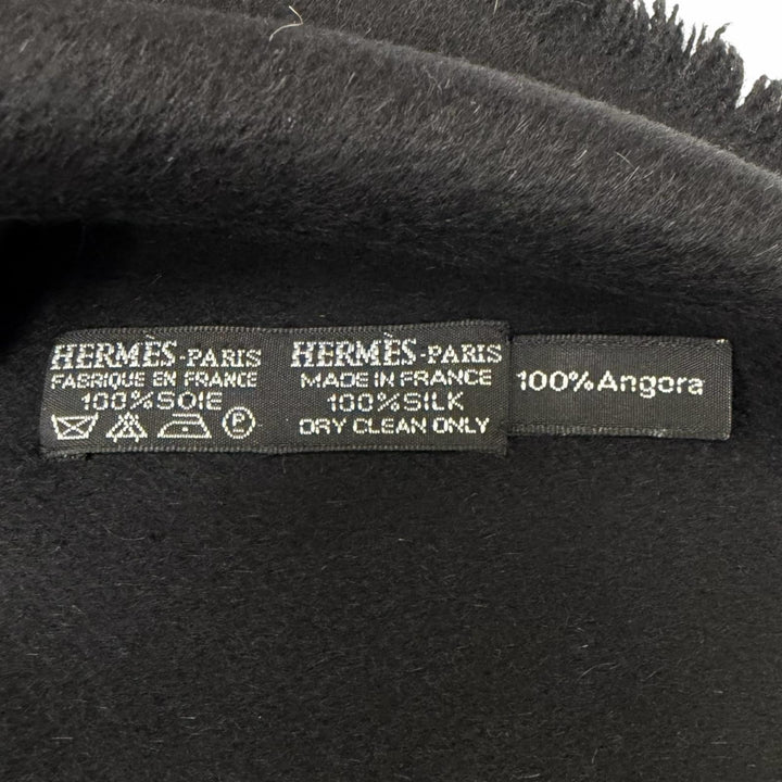Great HERMES Scarf Metal all-over print fringe shawl black silk mens