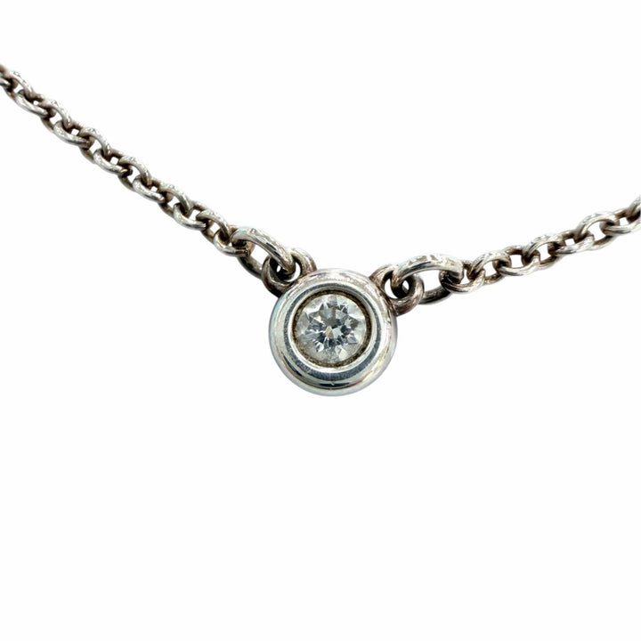 Great TIFFANY&Co. Necklace Diamond by the Yard Single Diamond Pendant Silver 925