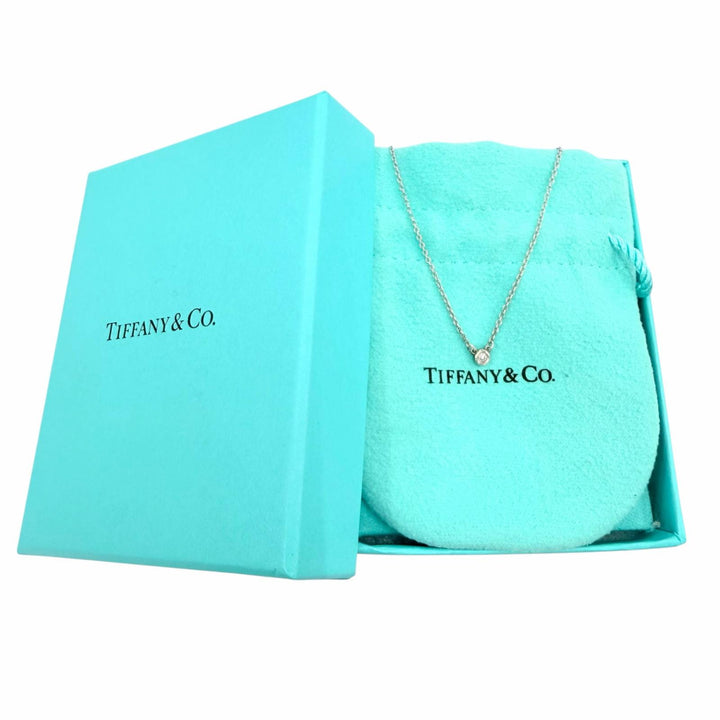 Great TIFFANY&Co. Necklace Diamond by the Yard Single Diamond Pendant Silver 925