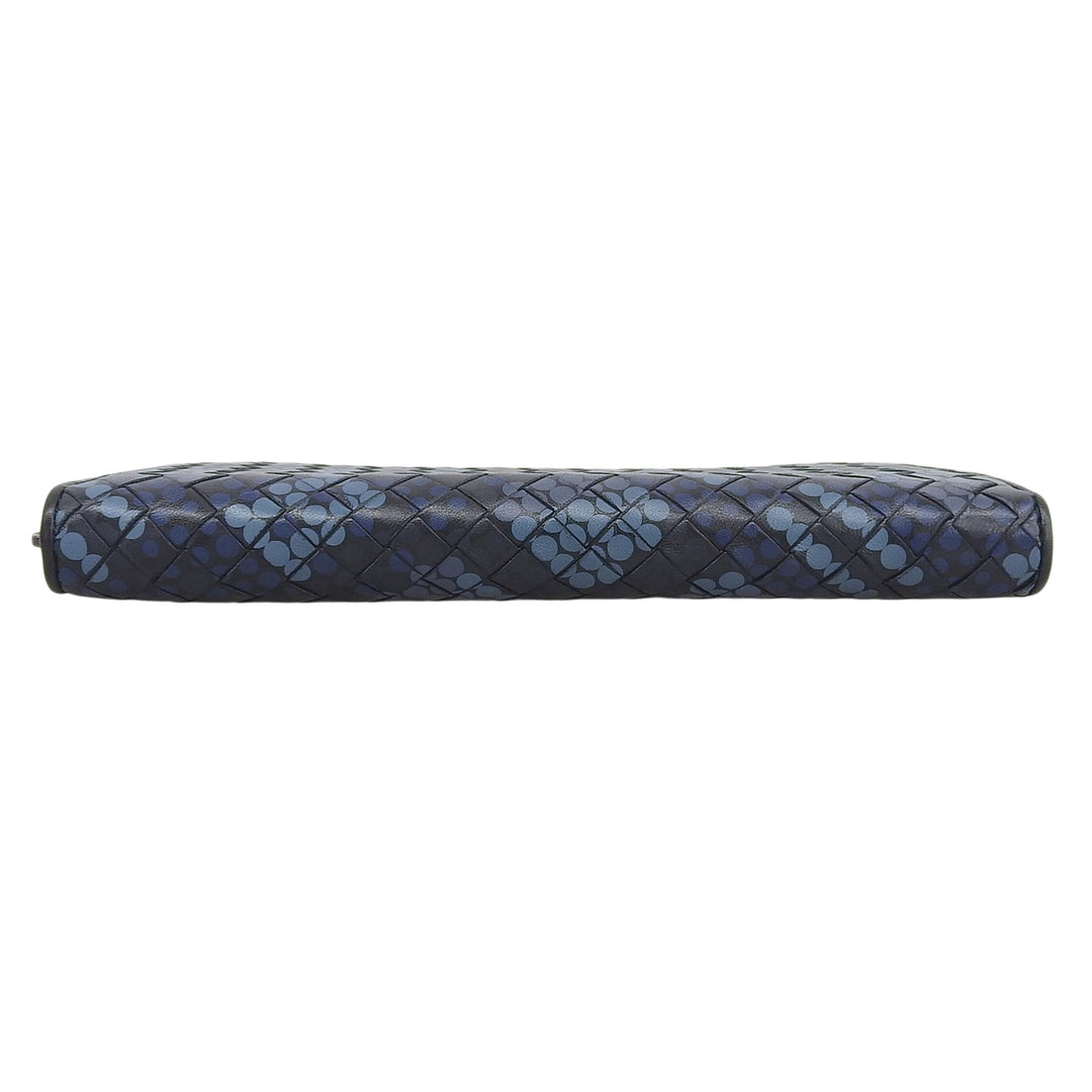 Great BOTTEGAVENETA Purse INTRECCIATO Round Zip Long Wallet Navy leather mens