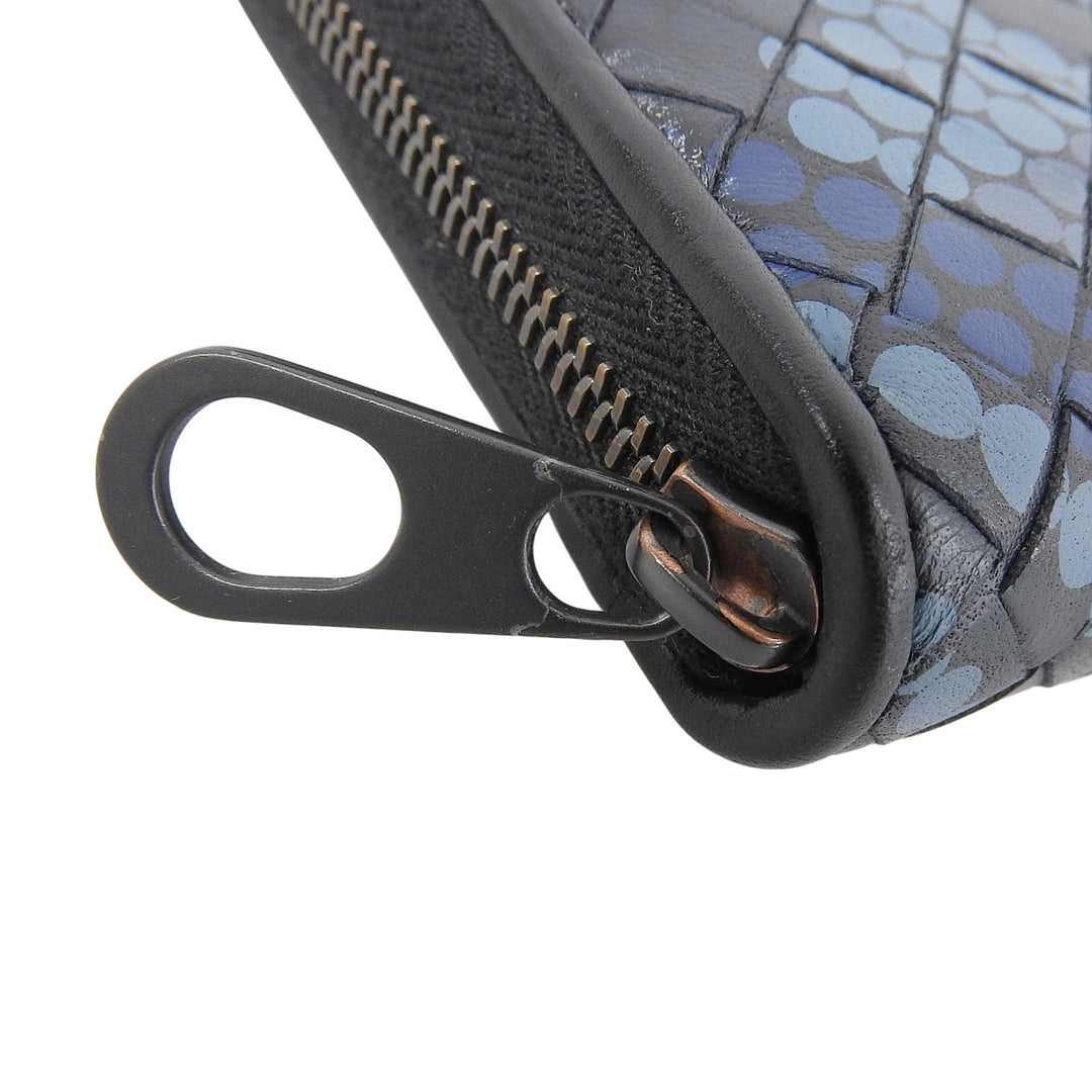 Great BOTTEGAVENETA Purse INTRECCIATO Round Zip Long Wallet Navy leather mens