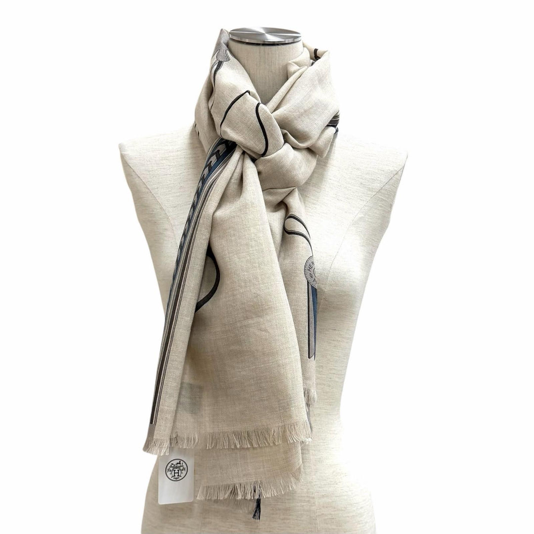 Pristine HERMES Stall Rectangle BRIDES ET GRIS GRIS beige cashmere Women