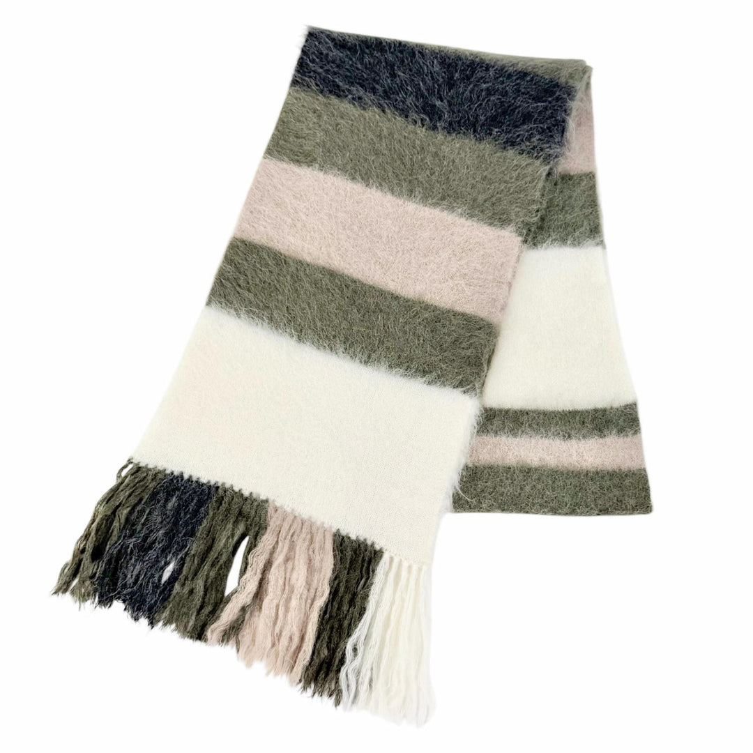Great Brunello Cucinelli Scarf Multi-border pattern fringe long dress mohair