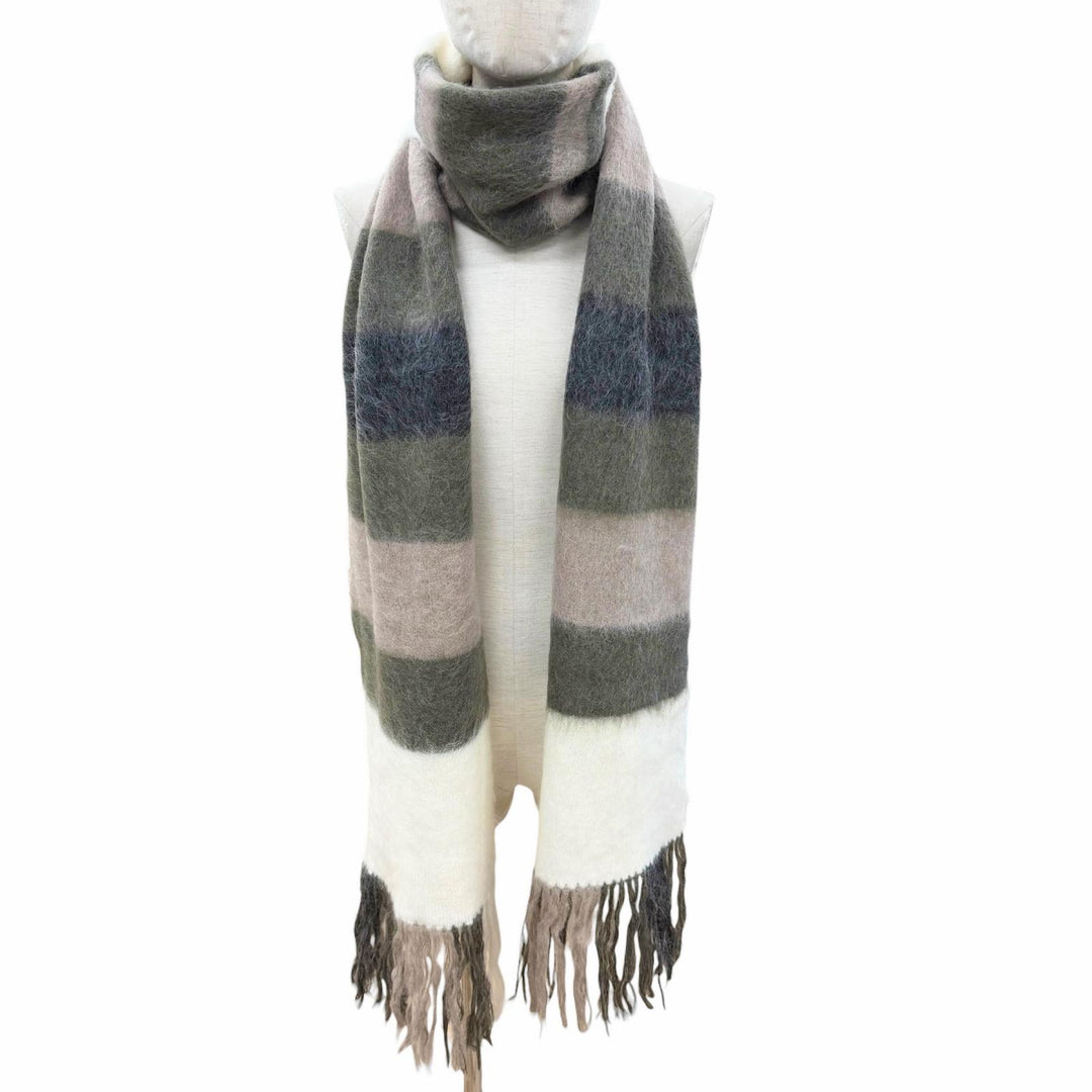 Great Brunello Cucinelli Scarf Multi-border pattern fringe long dress mohair