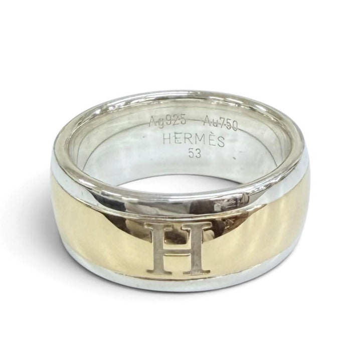 Excellent HERMES Ring ring H logo combination Yellow Gold AG925 Women 53