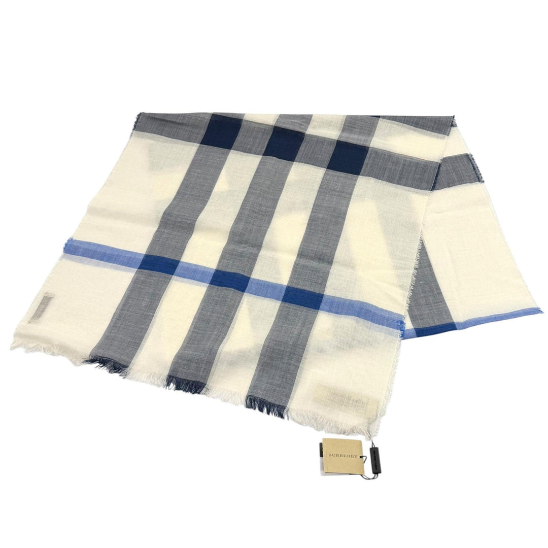 Pristine BURBERRY Stall Nova Check Pattern Fringe Navy wool Women 3865293