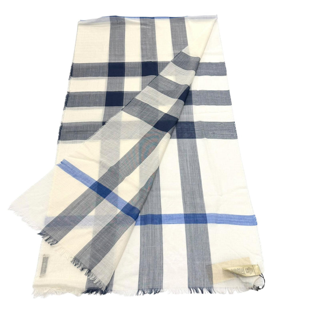 Pristine BURBERRY Stall Nova Check Pattern Fringe Navy wool Women 3865293