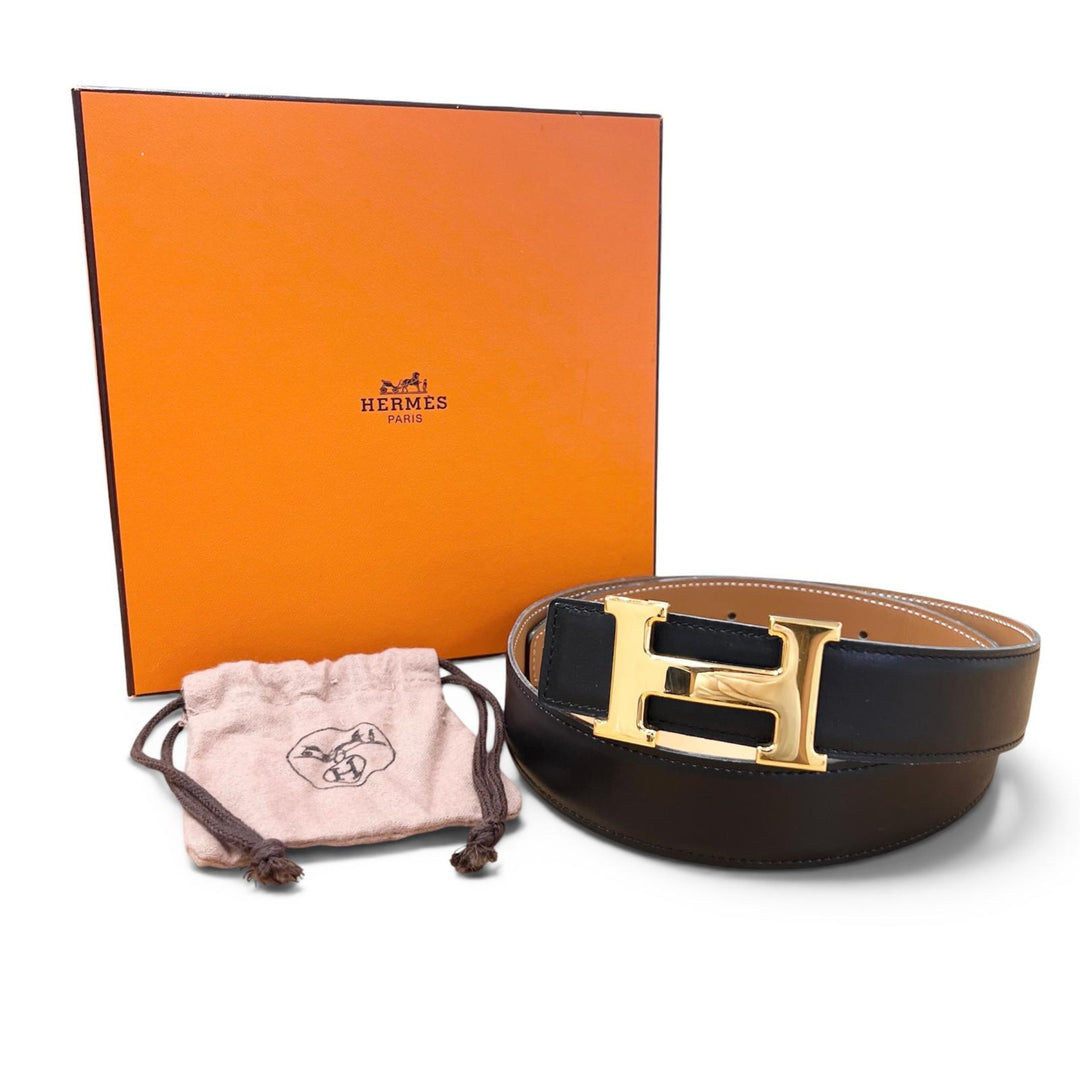Great HERMES belt Constance Reversible Leather black leather Women