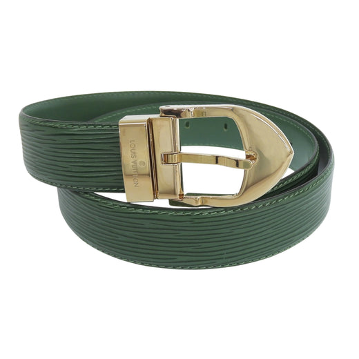 Excellent LOUIS VUITTON belt Saintur green Epi Leather mens R15004