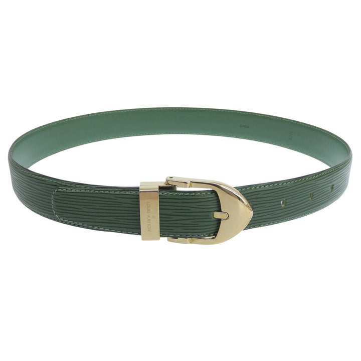 Excellent LOUIS VUITTON belt Saintur green Epi Leather mens R15004