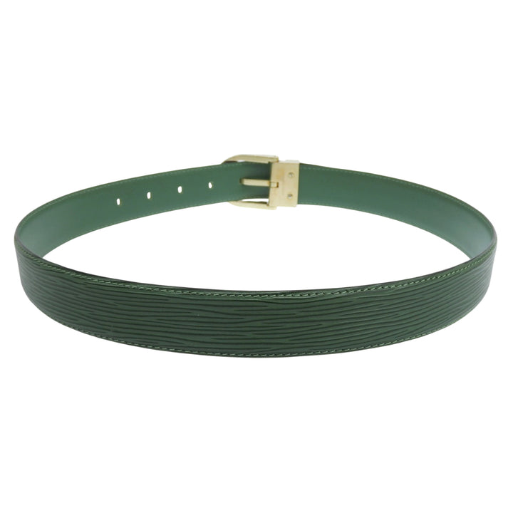 Excellent LOUIS VUITTON belt Saintur green Epi Leather mens R15004