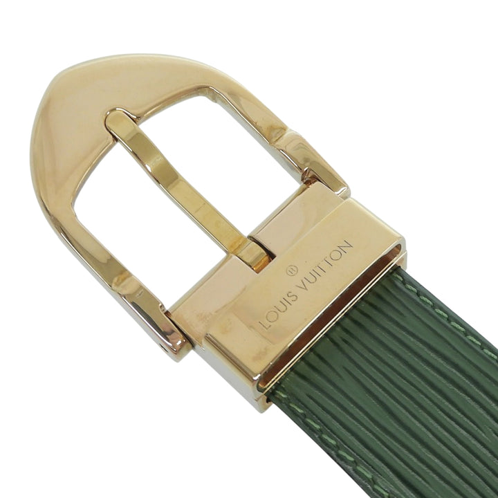 Excellent LOUIS VUITTON belt Saintur green Epi Leather mens R15004