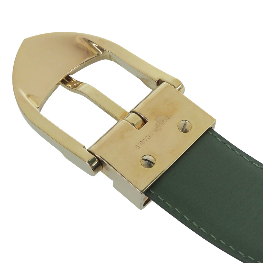 Excellent LOUIS VUITTON belt Saintur green Epi Leather mens R15004