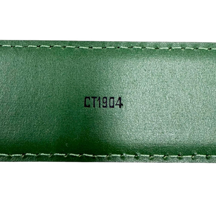 Excellent LOUIS VUITTON belt Saintur green Epi Leather mens R15004
