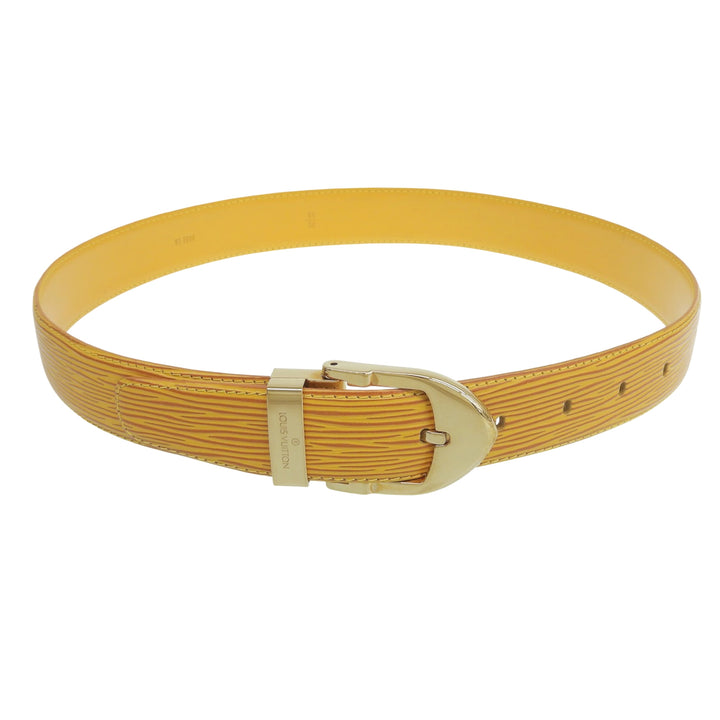 Great LOUIS VUITTON belt Saintur yellow Epi Leather mens R10051
