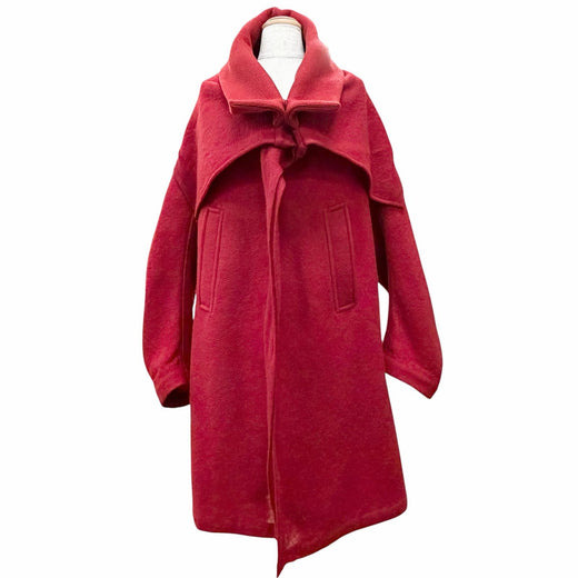 Excellent Y's coat Double stand collar needle punch Red wool Women 2 YV-C18-115