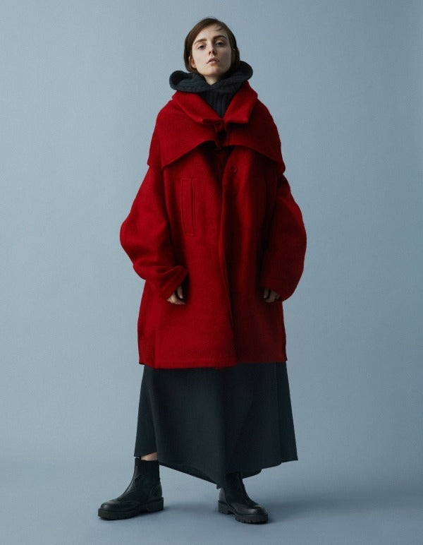 Excellent Y's coat Double stand collar needle punch Red wool Women 2 YV-C18-115